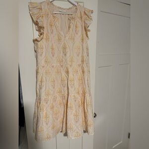 Floral Ruffle Sleeve Dress - Cream and Yellow